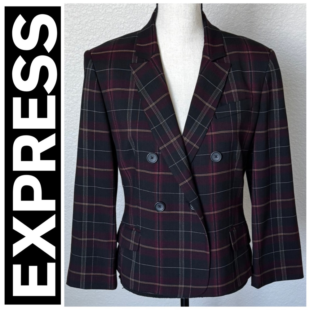 Vintage Express Design Studio Plaid Waist-Length Blazer Jacket